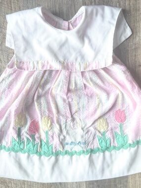 Samara Girls 3T Spring Dress Pastel Seersucker Tulip Applique Boutique Style